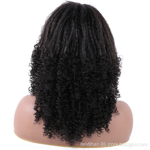 Afro Wig Fluffy Yaki Kinky Straight With Curly Ends Synthetic Marley Hair Wig Non Lace Machine Sewing Wig 12inch